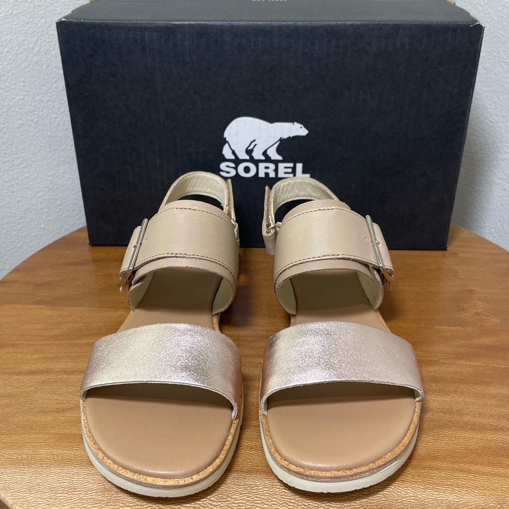 New in Box SOREL Ella III Slingback Sandal Honest Beige/Honey White Size 8.5 - Picture 2 of 14